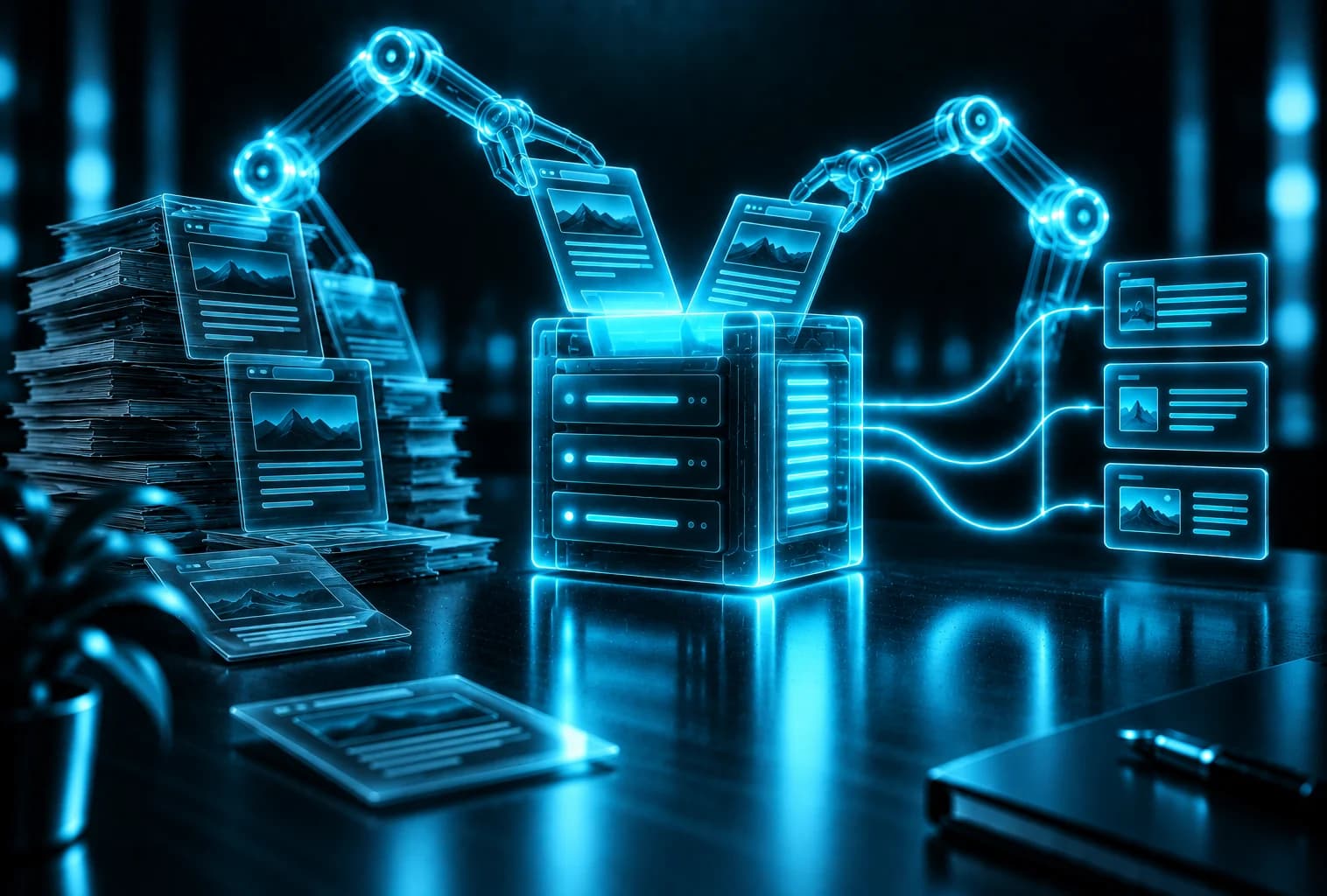 Roboterarme setzen Website-Seiten zu einem MCP-Server zusammen