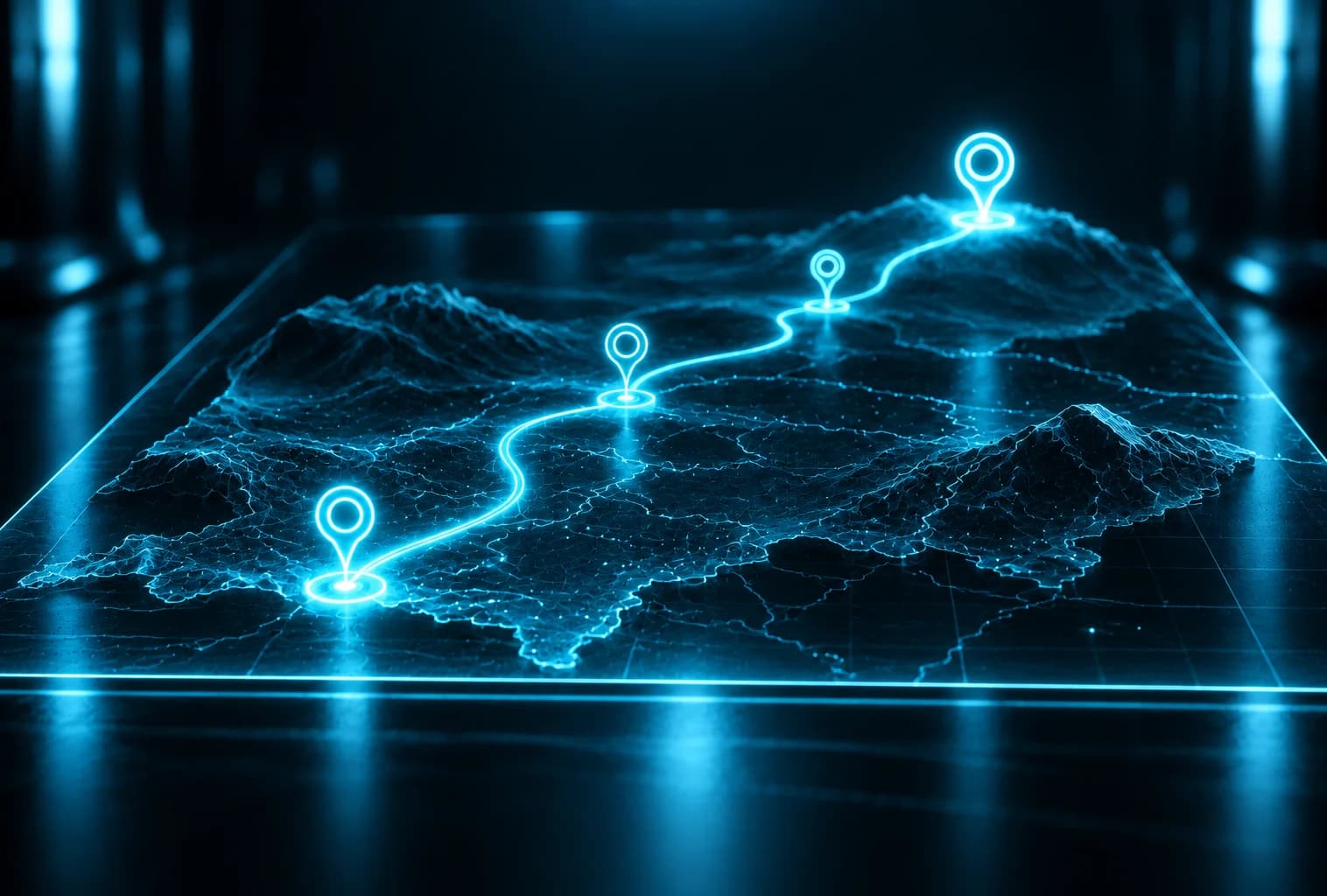 Landkarte mit einer Route über mehrere Stationen