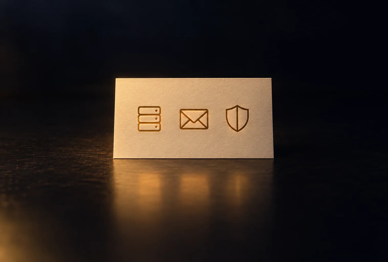 Karteikarte mit Symbolen für Server, E-Mail und Datenschutz