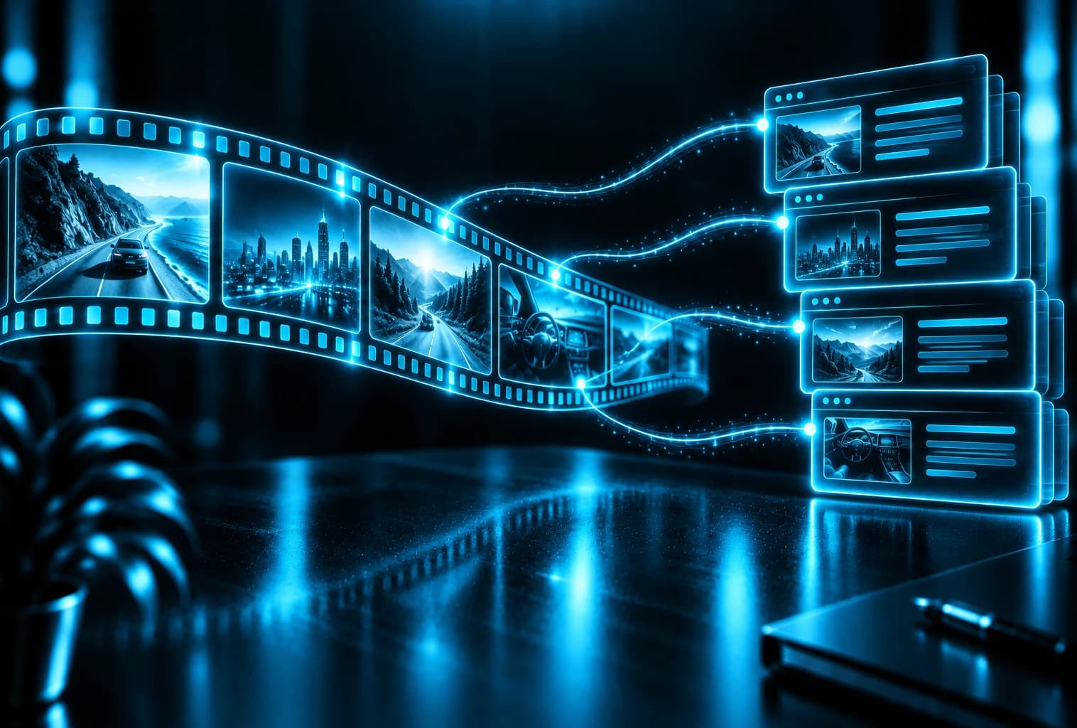Filmstreifen einer interaktiven Story, verbunden mit einzeln erreichbaren Fachseiten
